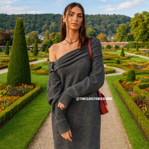 ZARA Off-the-Shoulder Knit Midi Dress NWT Gray Size S and M